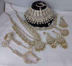 TRADITIONNEL & FANTAISIE ANTIQUE DESIGNER BIJOUX DE MARIÉE PLAQUÉ OR ET CZ ZIRCON ENSEMBLE DE COLLIER DE MARIAGE ET POUR FEMMES ET FILLE - Product Image 5