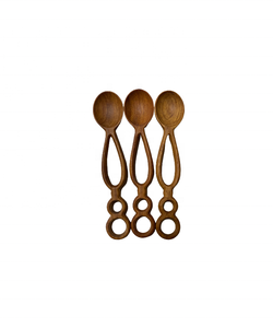 Cuchara y tenedor de madera natural tallada a mano con diseño de mango redondo circular-Utensilios de cocina y vajilla elegantes cocina de sopa - Product Image 1