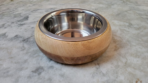 ชามอาหารสัตว์เลี้ยงแบบคลาสสิก ฐานไม้ เป็นมิตรกับสิ่งแวดล้อม ผลิตจากสแตนเลสสตีลกันสนิม สำหรับสุนัขและแมว โดย Crescent Crafts - Product Image 4