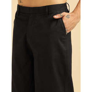 Amanush <b>Men's</b> Black Cotton Solid Co-Ord Set Full Sleeves Mandrin Collar Shirt And Ankle Length Trouser Casual Summer Wear Outfit - Product Image 3