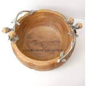 Élégant bol à fruits en bois fabriqué à la main et support en métal doré naturel fini parfait pour présenter des fruits frais dans votre cuisine - Product Image 2