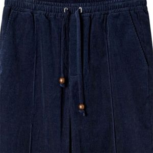 Pantalón de hombre antiarrugas Pantalón de pana azul marino con cintura elástica teñida lisa con bolsillo lateral con cremallera, elaborado con felpa 100% algodón - Product Image 6