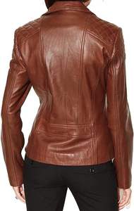 Vestes de style marron avec logo personnalisé pour femmes Vente en gros de blousons bombardier en cuir véritable de haute qualité Fermeture à glissière OEM - Product Image 2