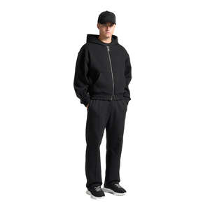 Ensemble décontracté respirant pour homme, deux pièces, tenue élégante, sweat à capuche à double fermeture éclair, pantalon évasé, survêtement, 100% coton molletonné, jogging d'hiver - Product Image 5