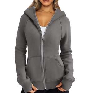 Sweat à capuche personnalisé pour femme, fermeture éclair sur le devant, 100% coton polaire, respirant, anti-boulochage, séchage rapide, service OEM personnalisé - Product Image 1
