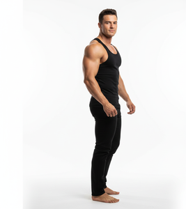 Gilet en coton noir Urban Comfort pour homme Sans manches Doux Respirant Extensible Vêtement pour tous les jours - Product Image 1