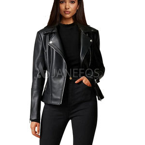 Vestes de moto en Faux cuir pour femmes, classique noir PU Slim manteaux de motard courts matelassé veste en cuir PU vente en gros - Product Image 1