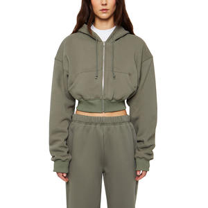 Ensemble 2 pièces avec fermeture éclair de qualité supérieure pour femmes, ensemble à manches longues, haut court, sweats à capuche et pantalon de jogging, derniers survêtements pour femmes - Product Image 4