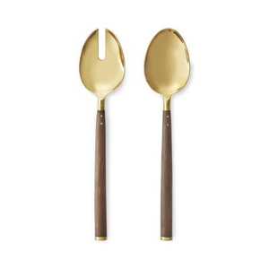 Ensemble de couverts en acier inoxydable doré au design élégant avec manche en bois naturel, finition polie miroir, pour la maison, la cuisine et les restaurants. - Product Image 2