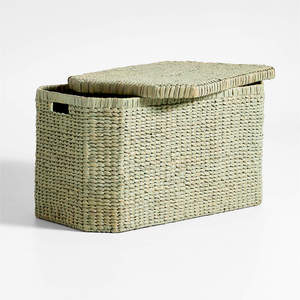 <b>Rectangular</b> Black and Green Water Hyacinth Storage <b>Baskets</b>, Eco-friendly Multifunction <b>Basket</b> for Home Hotel Nursery - Product Image 3