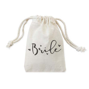 Bride Wedding Cotton Canvas Favor Bags 6-Pack Screen Printed Heart Design <b>Drawstring</b> Packaging for <b>Bracelets</b> Clothing Watches - Product Image 1