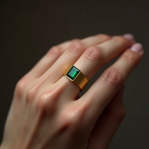 แหวนมรกตวงกว้างสีทอง14K สำหรับผู้ชายชุดฟลัชตามสั่งเครื่องประดับทันสมัยผิวซาติน - Product Image 1