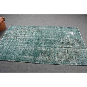 Alfombra Turca de 3.8x6.8 pies, Alfombra Vintage, Alfombra de Lana a Rayas Verde Gris - Product Image 4