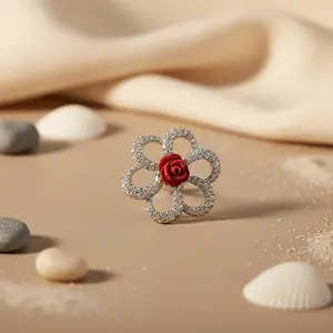 Women's Trendy <b>Silver</b> Rose Flower <b>Stud</b> Earrings Gold-Plated Brass Copper Zircon Diamond for Parties Weddings Religious Floral - Product Image 1