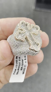 Sterling Solid 925 Silver Moissanite Fully <b>Iced</b> Out Diamond Cross <b>Ring</b> for Men's and Women's Fashion Jewelry - Product Image 2