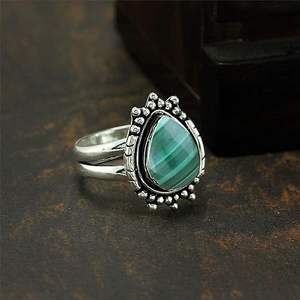 Malachite naturelle lisse en forme de poire 925 argent Sterling Style Vintage mode bague en pierres précieuses pour les femmes fête porter en vrac taux - Product Image 5
