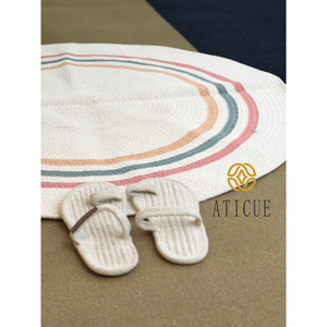 100 cm Cotton Woven Area Rug Striped Multi-Color <b>Ring</b> Pattern Minimalist Soft Carpet for Home Living Spaces - Product Image 3