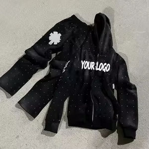 Fabricant de vêtements OEM Logo personnalisé Sweat à capuche zippé avec strass et survêtement de jogging Ensemble 2 pièces survêtements pour hommes - Product Image 1
