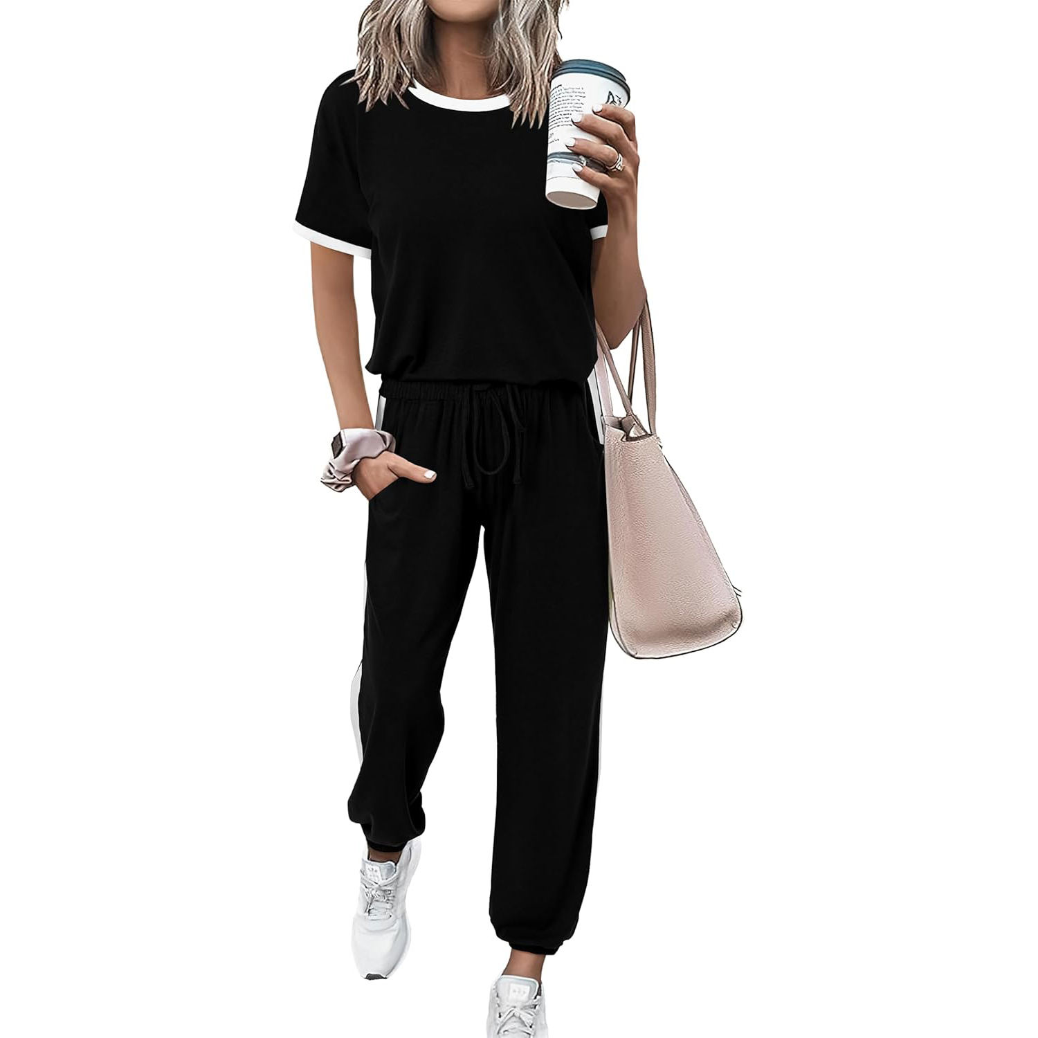 Black Womens Piece Outfits 2025 Summer Tracksuit Sets Short