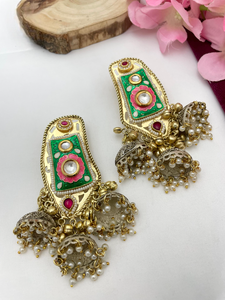 ต่างหูทองเหลืองแบบอามราปาลีดั้งเดิมสำหรับผู้หญิง ต่างหูแบบห้อยสไตล์ชาติพันธุ์ เหมาะสำหรับงานเทศกาล งานแต่งงาน และงานเฉลิมฉลองทางวัฒนธรรม - Product Image 5