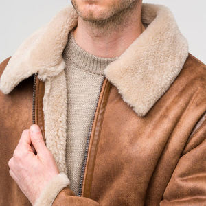 Veste en cuir épaisse personnalisée pour homme, mode automne-hiver, col en fourrure, coupe-vent, manteau chaud, vestes en peau de mouton pour homme - Product Image 4