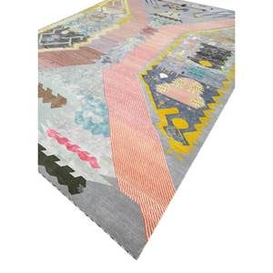 Tapis en laine et soie de bambou noué à la main à motif géométrique bleu Freedom Manchaha pour la décoration de la maison et du salon - Les-1737 - Product Image 2