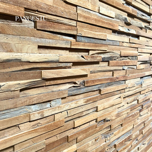 Panneau mural empilé linéaire géométrique en bois massif naturel pour la décoration murale intérieure et extérieure moderne - Product Image 2
