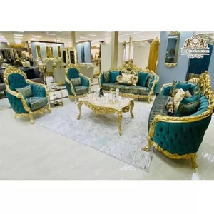 ชุดโซฟาห้องนั่งเล่นสไตล์บาร็อคโมเดิร์นแบบตุรกีสุดหรู ทำจากไม้สักคุณภาพสูง ตกแต่งด้วยสีทอง ทนทาน ขนาดสั่งทำได้ - Product Image 1