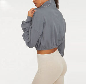 คุณภาพสูง OEM โลโก้ออกแบบล่าสุด Lady Pullover Hoodies ผู้หญิงแขนยาว Crop Top Hoodies - Product Image 4