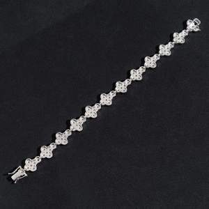 Diamond Flower <b>Clover</b> <b>Bracelet</b>, 925 Silver, Iced Out Hip Hop Jewelry - Product Image 2