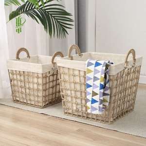 Panier de rangement en jute carré avec poignée, sacs à linge et panier à linge, tissu blanc à carreaux, trou carré, produits populaires 2023 - Product Image 4
