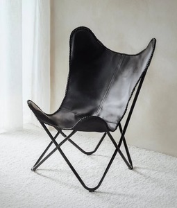 Rustic Style Foldable Leather Butterfly Chair Iron Frame Leisure Chair for Indoor and Outdoor Use in Bedroom or Living Room - Product Image 1