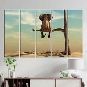 Impresión en lienzo de elefante sobre árbol de estilo surrealista moderno - Arte contemporáneo, 5P: Gallery Wrapped - Product Image 1