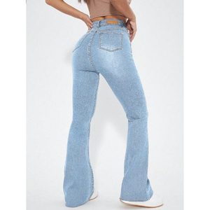 Jeans de mezclilla de moda con corte de bota, ajustados, con efecto desgastado y acampanados, para verano, uso diario, tela cómoda y transpirable, estilo urbano. - Product Image 2