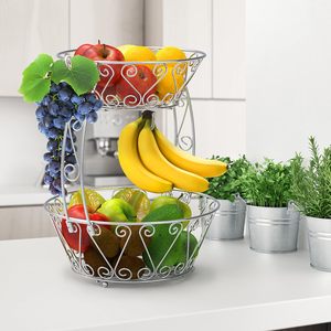 Corbeille à fruits ronde à deux niveaux en métal de haute qualité magnifiquement fabriquée à la main pour les utilisations de stockage polyvalentes de la cuisine à domicile - Product Image 1