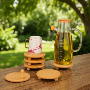 Sous-verre promotionnel en bois pour bouteille d'huile avec pieds à billes, support décoratif et porte-gobelet - Product Image 3
