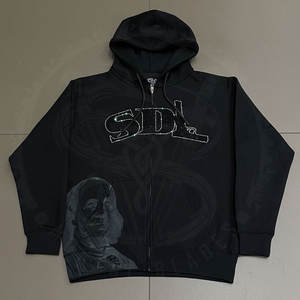 SDL HOODIES Con diamante hip hop personalizado invierno Transpirable Sudadera con capucha negro 500 GSM fabricantes 100% algodón sudaderas con capucha para hombres - Product Image 3