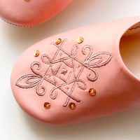 Pantuflas Babouche de Cuero Marroquí Genuino para Mujer, Plantilla Suave y Cálida, Plataforma Ligera, Otoño Invierno, Todas las Temporadas, Lujo para Interiores