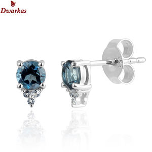 Boucles d'oreilles élégantes en argent sterling 925 avec topaze blanche Bijoux fins en gros pour les occasions de mariage Topaze bleue en forme de pierre précieuse - Product Image 1