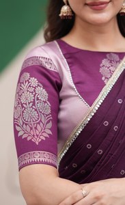 Lehenga Saree en soie violette pour femmes avec chemisier brodé, tenue ethnique traditionnelle - Product Image 6