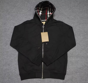 Sweat à capuche de qualité supérieure tendance 2025, 100% coton, à carreaux, fermeture éclair, logo brodé, sweat à capuche de luxe unisexe pour homme - Product Image 2