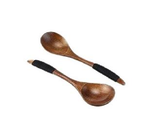 Wholesale Wooden Salad Server Spoon <b>Set</b> With Black Thread <b>On</b> Long Handle Cooking Spoon Creative Logo At Best Affordable Price - Product Image 1