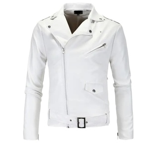 Veste en cuir mince de moto en gros Veste en cuir de couleur blanche pour hommes Manteau de mode Veste en cuir PU pour hommes Automne hiver - Product Image 1