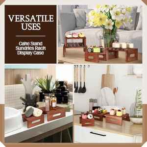 Rustic 4-Piece Dessert Tray Set Eco-Friendly <b>Wood</b> Display Risers with Handles for Wedding Party Table Decor OEM Wholesale Ready - Product Image 3