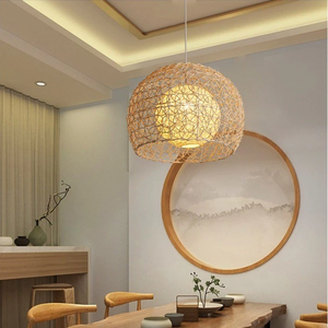 Handwoven Round Rattan Lampshade for Pendant, <b>Ceiling</b>, and <b>Hanging</b>, Boho and Rustic Interiors - Product Image 3