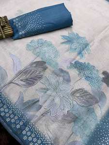 ผ้าส่าหรีและเสื้อผู้หญิงผ้าแทสป้าซิลค์แบบสองสีเลื่อมตำแหน่งสำหรับงานแต่งงานคอลเลกชันใหม่ล่าสุดพิมพ์ลายดิจิตอล - Product Image 2