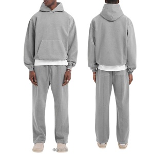 Heavyweight Cotton Acid Wash Hoodie and Sweatpants Set 2 Pieces Plain Blank Vintage Sweatsuits Tracksuits for Men - Product Image 2