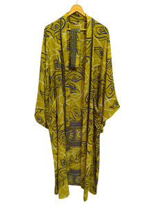 Albornoz largo peso ligero Vintage Sari Robe suave playa fiesta vestido indio hecho a mano seda Kimono - Product Image 5