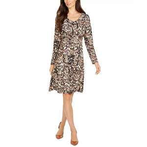 Abito da donna con stampa floreale a vita impero della collezione NY, di alta qualità, traspirante, per feste, in marrone, disponibile nelle taglie XS, S, M, XL - Product Image 1