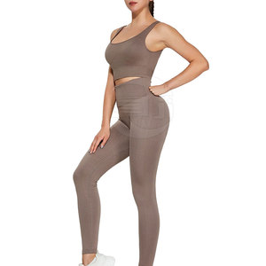 ชุดบราโยคะ2ชิ้นสำหรับผู้หญิงเลกกิ้งแห้งเร็วผ้าสแปนเด็กซ์/ ผ้าโพลีเอสเตอร์เอวยางยืดปิดออกกำลังกาย - Product Image 2